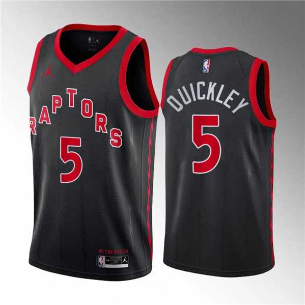Mens Toronto Raptors #5 Immanuel Quickley Black Statement Edition Stitched Basketball Jersey Dzhi->toronto raptors->NBA Jersey